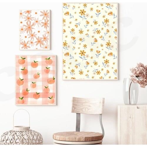 Nordic Style Simple Flower and Fruit Art Canvas Painting Room Decor Pink Posters and Prints Wall Pictures for Living Room