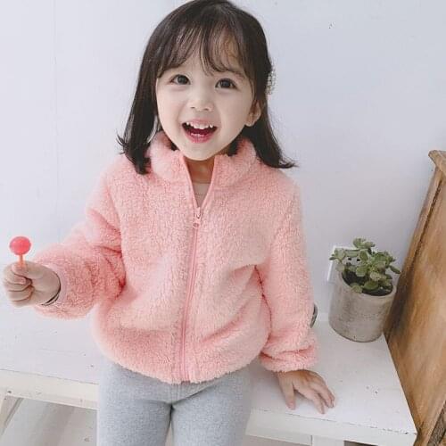 2019 Autumn Winter New Toddler Outwear Boys and Girls Jackets Kids Girls Cute Candy Color Coats Childrens Velvet Warm Coat 2-6Y