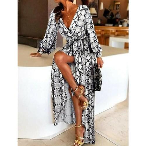 Hirigin Women Snake Skin Print Long Maxi Dress Ladies Party Beach Summer Dress 2019 Sundress Robe Femme Vestidos De Verano