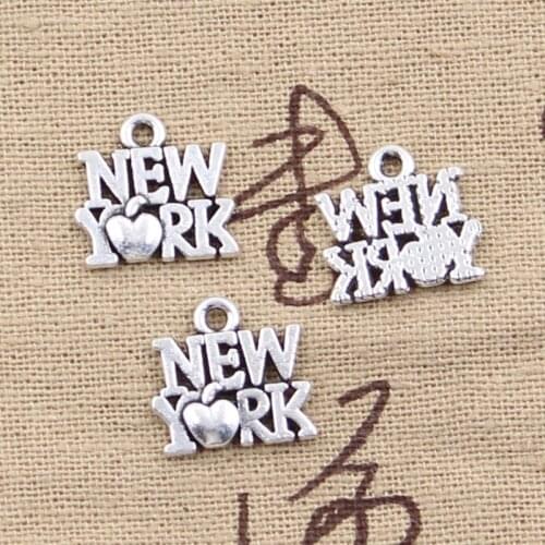 30pcs Charms Heart Love New York 14x14mm Antique Silver Color Pendants DIYCrafts Making Findings Handmade Tibetan Jewelry