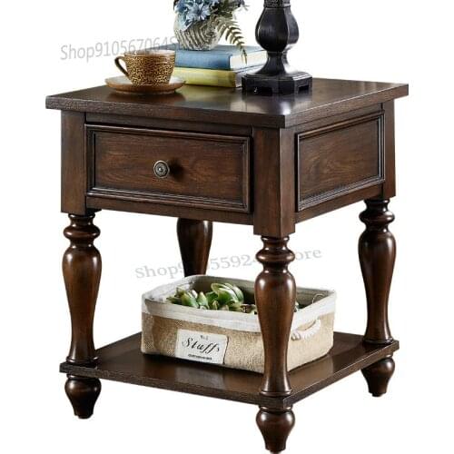 American Country Solid Wood Sofa Side Table Living Room Telephone Table European-style Simple Corner Square Side Cabinet Small S