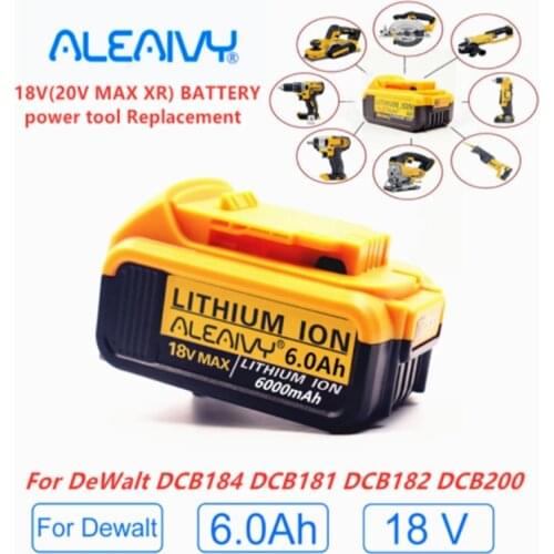 With Charger 18V 6.0Ah MAX XR Battery Power Tool Replacement for DeWalt DCB184 DCB181 DCB182 DCB200 20V 6A 18Volt 18 v Battery