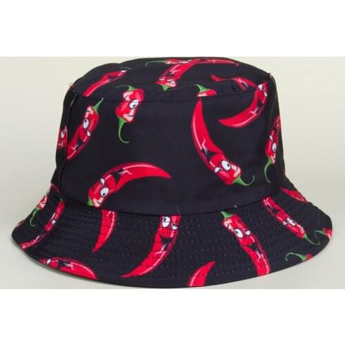 Korean Spot Chili Fisherman Hat Cartoon Printing Sun Visor Hat Lovely Basin Hat Lovers Outdoor Shopping Hat Cross-Border