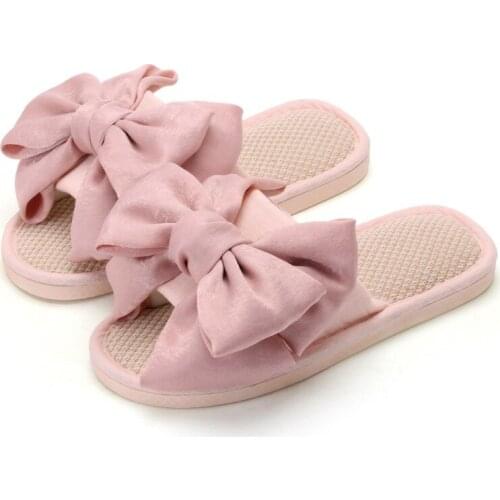 Lovely Butterfly-Knot Winter Women Home Slippers For Indoor Bedroom House Soft Bottom Cotton Warm Shoes Adult Pantofole hy286