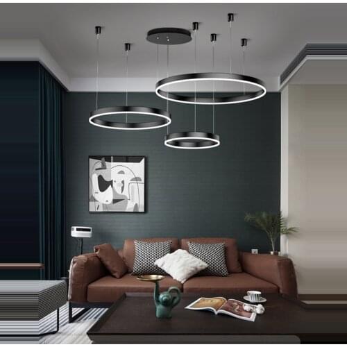 Modern Aluminum Acryl Black Lucky Ring LED Hanging Lamps Chandelier Lighting Lustre Suspension Luminaire Lampen For Foyer