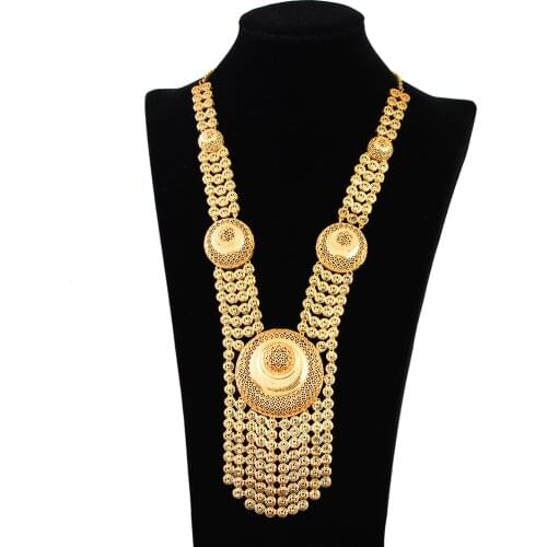 Turkish Middle East Earrings Round Jewelery Set Allah Muslim Arabic Islam Necklace Long Gold Color Hollow Link Chains Jewelry