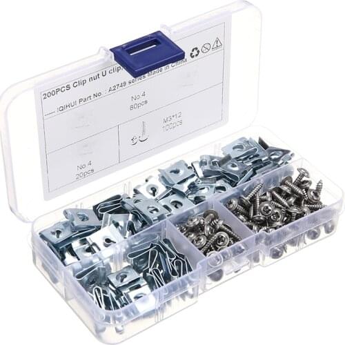 200Pcs U Nuts Speed Clip Fastener Assorted Kits 304 Stainless Steel U-shaped Clip Chimney Nut For Motorcycle Car