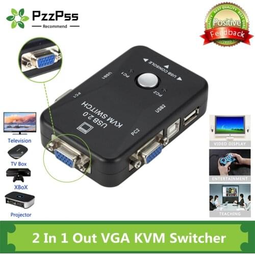 PzzPss USB KVM Switch 2 Port VGA SVGA Switch Box USB 2.0 KVM Mouse Switcher Keyboard 1920*1440 Vga Splitter Box Sharing Switch