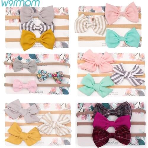 Warmom 3pcs Cute Bow Baby Headband for Girl Nylon Head Bands Turban Newborn Headbands Hairbands for Kids Baby Hair Accessories