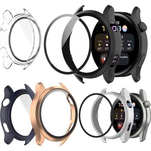 PC Screen Protector Watch Case For Huawei Watch 3 / 3 pro + tempered film clear Full protective cover frame Plating color cases