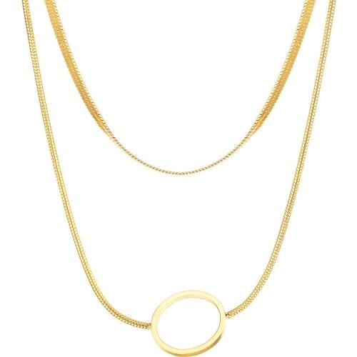 Yobest Women Trendy 2 in 1 Layered Choker Necklaces Stainless Steel Coin Vertical Bar Pendant Birthday Party Gifts Jewelry