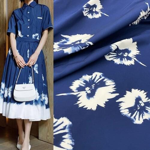 145cm Width Fashion Blue Back White Ink Tie-dye Cotton Fabric For Woman Dress Blouse Pants DIY Cloth Sewing Material