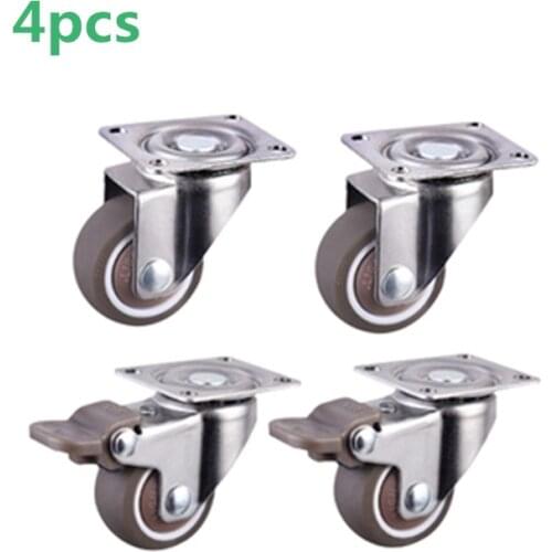 4pcs Furniture Casters Wheels Soft Rubber Swivel Caster Silver Roller Wheel For Platform Trolley Chair Household Accessori