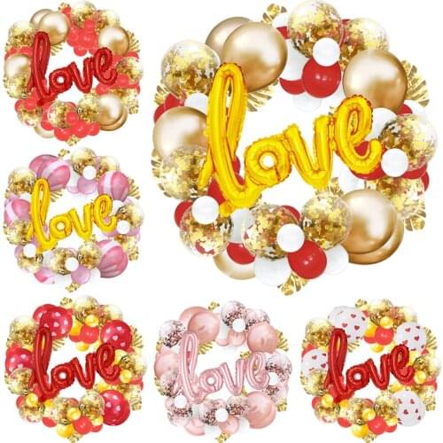 64pcs 40inch Heart LOVE Balloons Leaves Set DIY Garland Latex Foil Confetti Ballons Chain Valentines Day Wedding Party Decor
