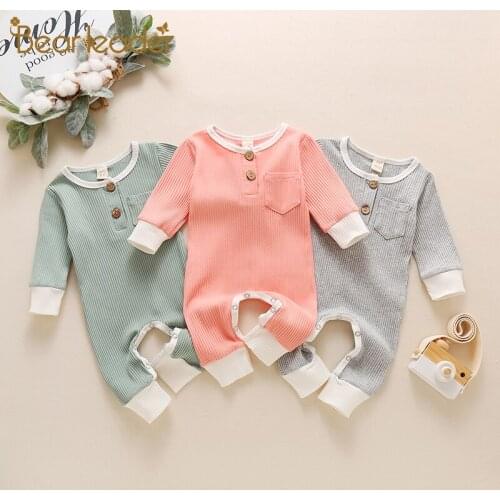 Bear Leader Newborn Baby Girls Rompers 2021 New Spring Toddler Jumpsuits Solid Botton Bodysuits Children Infant Casual Clothes
