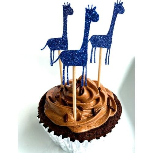 Glitter blue Giraffe animals Cupcake Toppers kids boy birthday Decoration wedding birthday baby bridal shower toothpicks