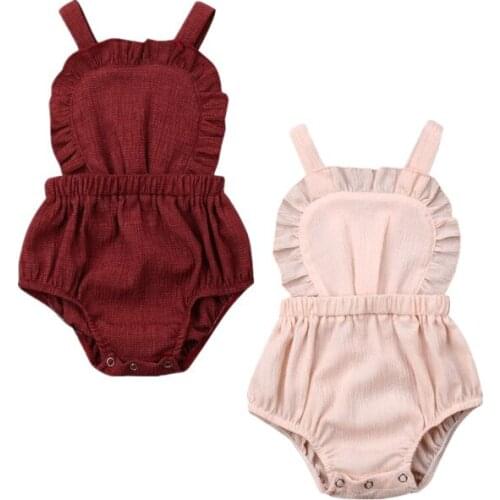 Baby Bodysuit Newborn Infant Baby Girl Clothes Sleeveless Solid Romper Cotton Linen One Piece Outfit