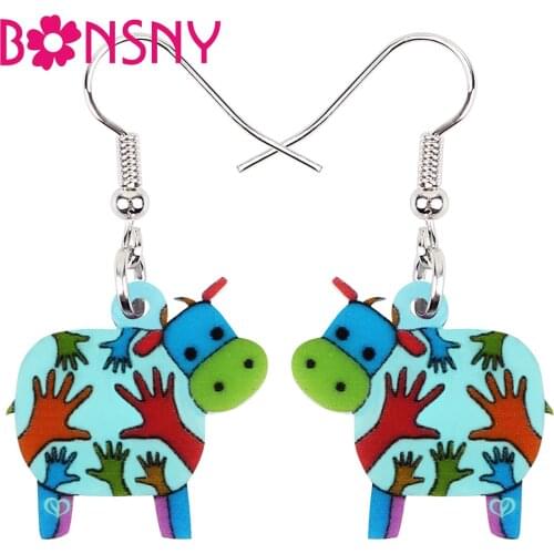 BONSNY Acrylic Cute Cartoon Milk Cow Cattle Earrings Fashion Long Drop Dangle Novelty Jewelry For Women Girls Teens Gifts