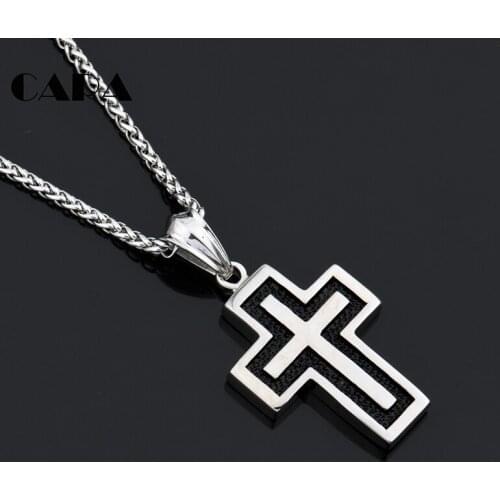 CARA New arrival Religious Men 316L Stainless Steel 2 Tone Jesus Cross Pendant Necklace New Trendy Punk Jewelry for men CAGF0153