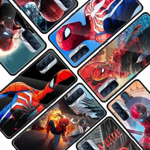 Marvel Spiderman hero for OPPO Realme 7i 7 6 5 Pro C3 XT A9 2020 A52 Find X2Lite Luxury Tempered Glass Phone Case Cover