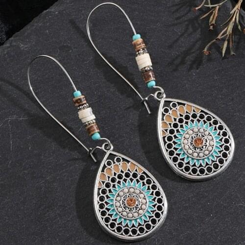 Bohemian Water Long Hanging Drop Earrings for Women Ethnic Acrylic Crystal Beads Flowers Dangle Earring Wedding Jewelry Party