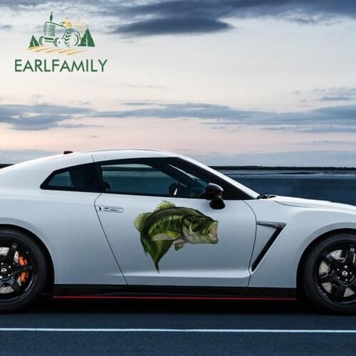 EARLFAMILY 43cm x 35.7cm Funny Large Mouth Bass Fish Fishing Sticker Boat Kayak Decals Car Wrap Vinyl Film Car Accessories