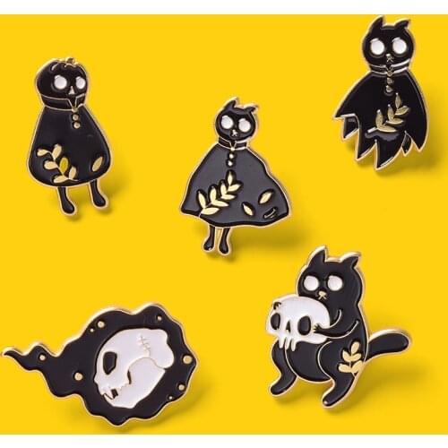 Punk Cats Enamel Pin Black Skull Cape Brooches Custom Gothic Decoration Backpack Clothes Cartoon Badge Gift for Friends