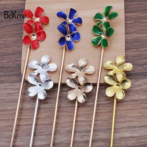 BoYuTe (10 Pieces/Lot) 28*43MM Enamel Flower Hair Stick Retro Palace Hair Accessories DIY Handmade Jewelry Materials