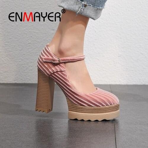 ENMAYER 2019 New Fashion Women 4 Colors Solid Super High Pumps Square Heel Round Toe Party Women Heels Size 34-42 LY1706
