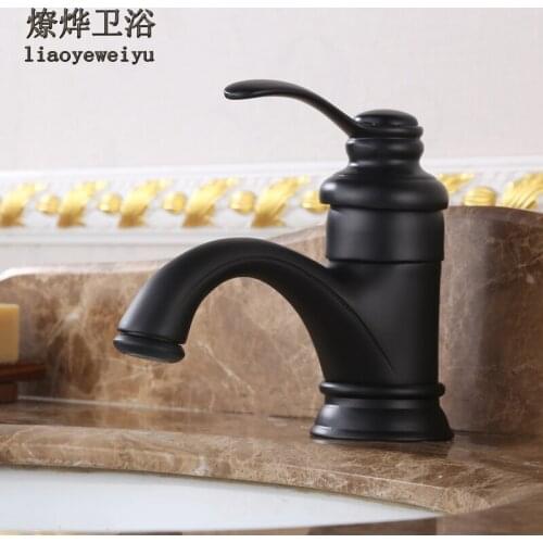 European American Black Commode on Wash Basin Antique Faucet Hot and Cold High Paragraph Copper