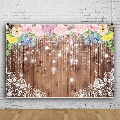 Laeacco Brown Wooden Boards Garland Wedding Decor Background Portrait Customized Banner Pet Toy Photography Backdrop Photostudio