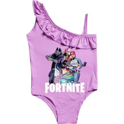 Fortnite Polyester One Piece Girls Swimsuit Anime Push Up Swimwear Kids Pink Beach Bathing Suit Catoon Print Children Gifts New
