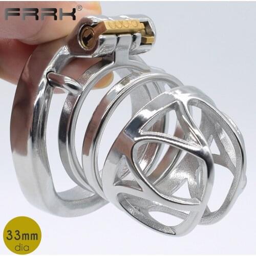 FRRK Crown Chastity Cage B Type Male Bondage Device Stainless Steel BDSM Adult Sex Toys Metal Penis Rings Prison Bird Cock Lock