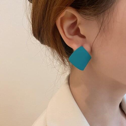 Geometric Irregular Square Stud Earrings for Women Korean Style Simple Elegant Candy Color Unusual Earring Party Jewelry
