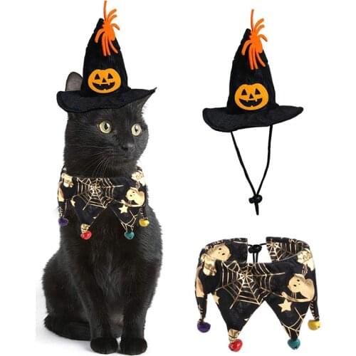 Halloween Pet Pumpkin Hat Adjustable Cat Costumes Kawaii Spider Web Skull Pet Headwear Cloak Cosplay Dress Up Pet Accessories