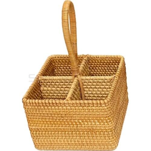 Hot Household Natural Wood-Woven Storage Basket With Handle Camping Picnic Shopping Organizer Fruit Food Container Home Decor