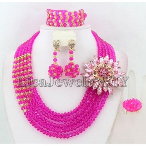Hot African Wedding Beads Jewelry Sets Nigerian Beads Jewelry Sets Crystal Beads Necklace Jewelry Sets HD3419