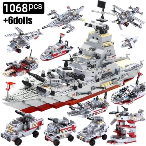 1000+ PCS Military Warship Battle Cruise Building Blocks Toys Figures Navy Aircraft Army Construction Bricks Toy Gift for Boy