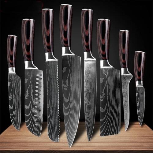 Kitchen Knives Stainless Steel Laser Damascus Pattern Chef Knife Sharp Cleaver Slicing Utility Knives Tool Kitchen Accessories