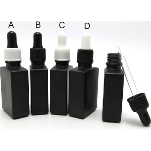 30ml Matte Black Square Glass Dropper Bottle Essengial Oil Aromatherapy Refillable Drop Liquid Pipette Bottles 10PCS/LOT