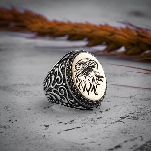 For men High-quality 925 Sterling Silver Eagle patterned ring Jewelry Made in Turkey in a luxurious way with gift