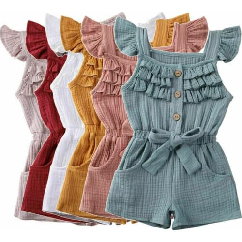 2020 New Summer Toddler Kids Baby Girls Dress Princess Ruffle Sleeve Romper Cotton Outfits Jumpsuit Playsuit Kids Clothes 6M-5Y