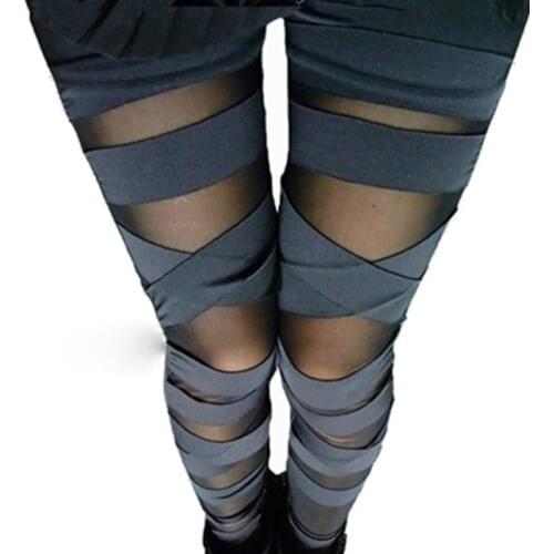 Bandage Leggings Charming Leggins Slim Women Punk Legins Lady Sexy Sexy Splicing Pants Stretch Black Trousers Patchwork