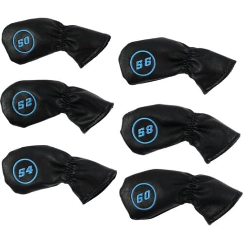 Bulk 6 Deluxe PU Leather Golf Iron Head Covers & Number Embroideried - Easy to Use - Black