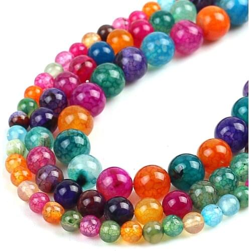 Wholesale Natural Colorful Fire Dragon Veins Agates Beads Round Loose Stone Beads for Making Jewelry DIY Bracelet 15''6/8/10mm