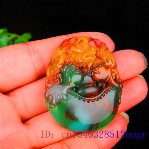 Color Jade Qilin Pendant Amulet Jadeite Fashion Natural Women Jewelry Necklace Dragon Gifts Charm Chinese Carved