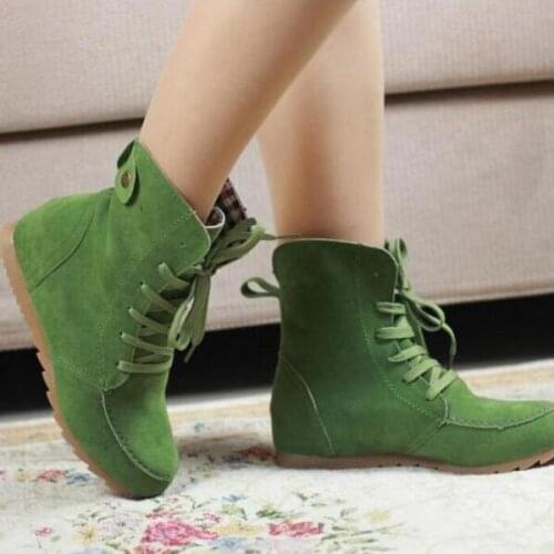 Hot Ladies Boots Round Toe Flat Shoes Martin boots Woman Boots Solid Lace Up Womens Casual Shoes Comfortable Autumn Shoes