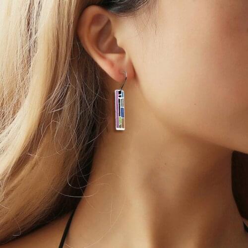 Retro Square Dangle Earrings Colorful Antique Long Ear Hook Women Jewelry