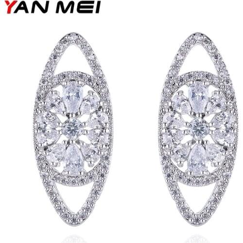 YANMEI AAA Cubic Zirconia hollow oval Stud earring for women Luxury Flower Boucle D'oreille Fashion Jewelry YME7720Y