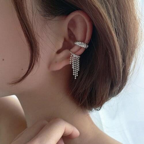 925 Sterling Silver Tassel Ear Cuff Earrings for Women Wrap Clip on Earrings Girl Punk Style Jewelry